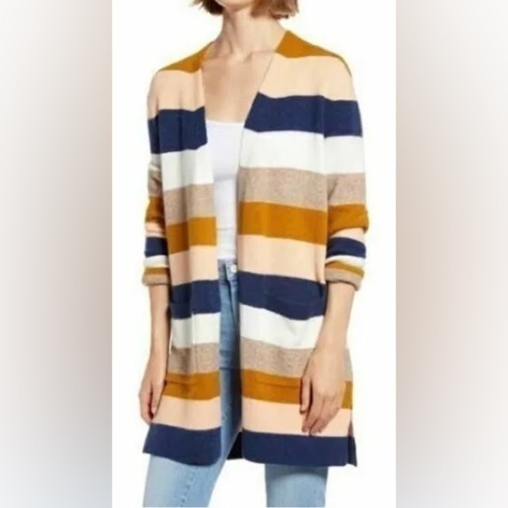 Madewell Sweaters Madewell Kent Indigo Stripe Open Cardigan Wool knit size small